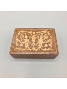 Italian Wooden Marquetry Keepsake Box Trinket Jewelry Box Inlaid Floral Design